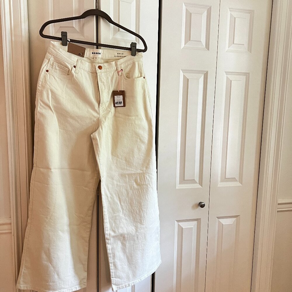 NWT Boden Ivory Denim wide leg pants made of recycled cotton - eco friendly
